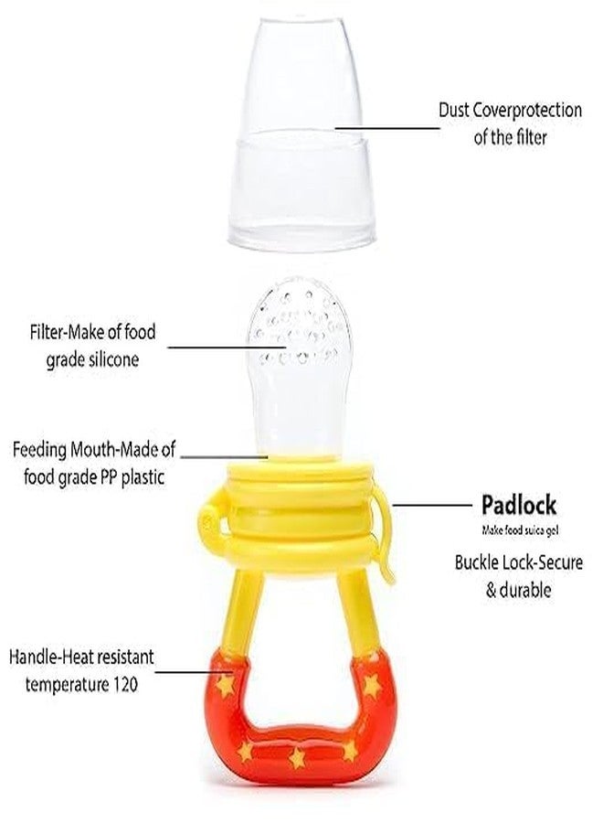Chopchi Silicone Fruit Nibbler Pacifier 1 Pcs with 1 pcs Spoon Feeder Bottle for Infant Baby for 6+ Month Baby (2 Piece Combo Set-Yellow) - Image 3