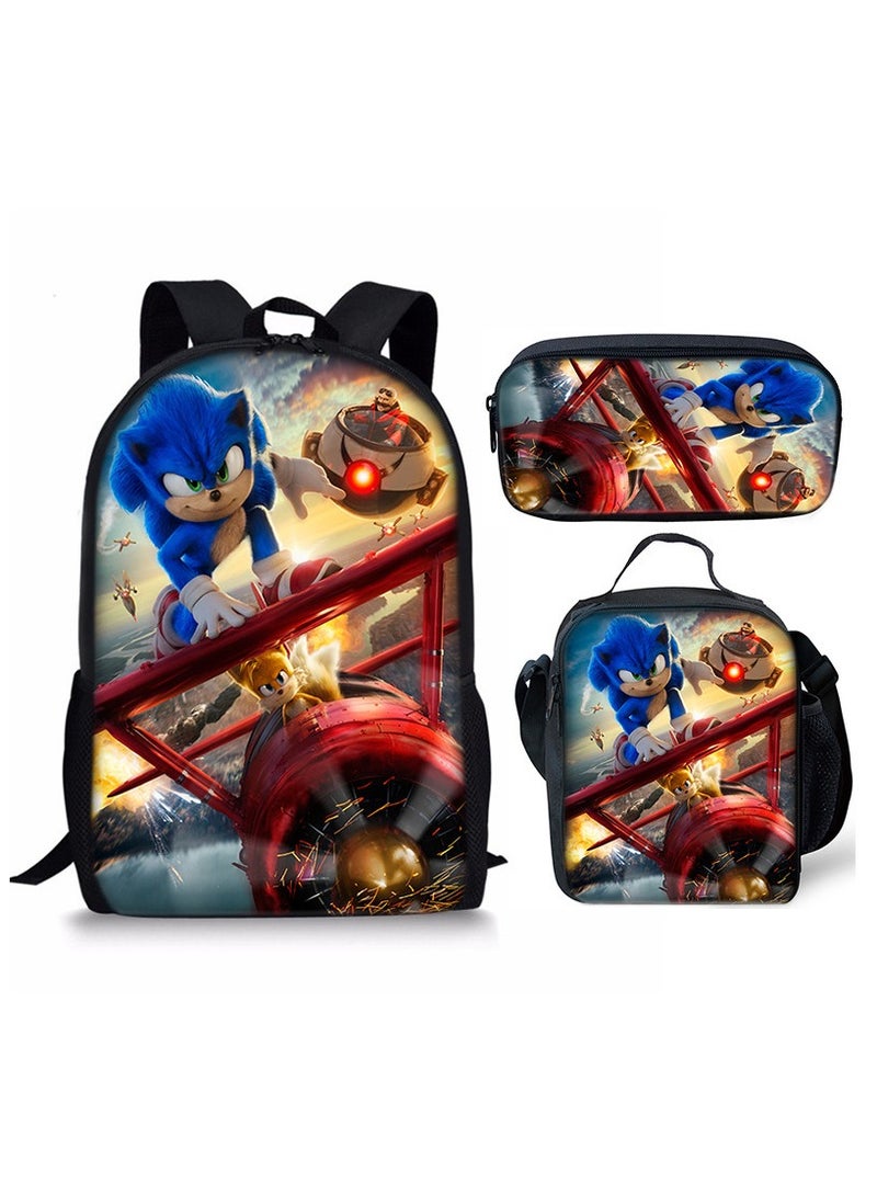 Sonic Cartoon Anime Student Backpack Three-Piece Set 29*42*16cm
