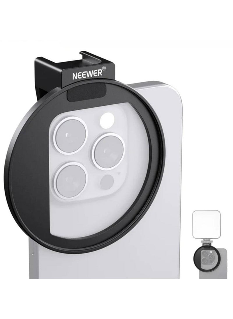 Neewer - 67mm Mobile Phone Filter Holder with Top Cold Shoe Mount – Compatible with iPhone 15/14/13/12, No Light Leakage, Supports 67mm Threaded Filters, Large Framework for Unobstructed Camera Use - Image 1