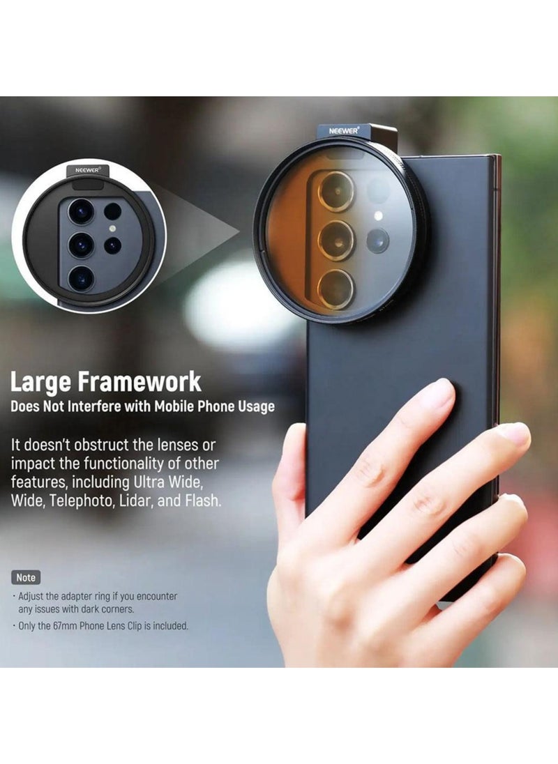 Neewer - 67mm Mobile Phone Filter Holder with Top Cold Shoe Mount – Compatible with iPhone 15/14/13/12, No Light Leakage, Supports 67mm Threaded Filters, Large Framework for Unobstructed Camera Use - Image 1