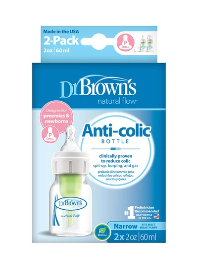 Dr. Brown’s PP Narrow Options And Bottle With Preemie Nipple, 2 oz/60 ml, Pack of 2