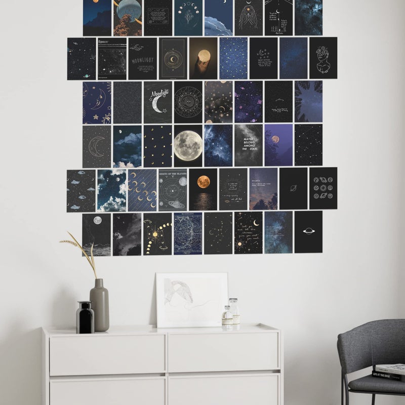 wall67 Astronomy Wall Collage Kit Aesthetic Pictures, Moon Stars Photo Collage Kit Dorm Room Decor for Teen Boy Girl, Moonlight Aesthetic Room Decor Photo Collection for Bedroom (50pcs 4x6 inch) - Image 5