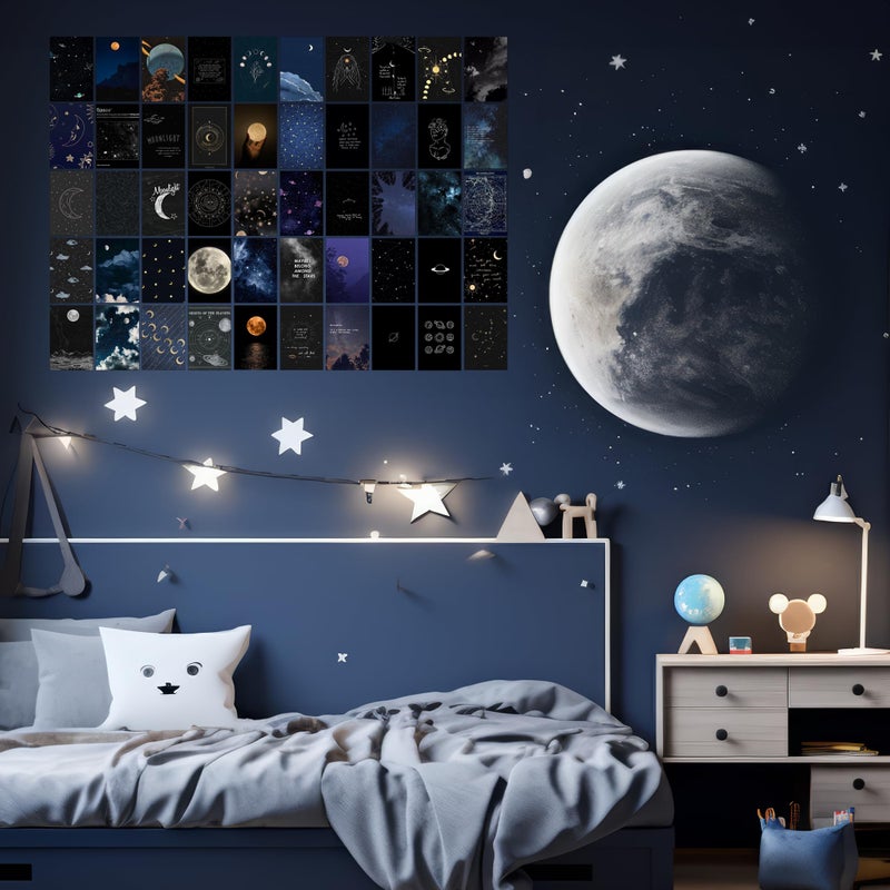 wall67 Astronomy Wall Collage Kit Aesthetic Pictures, Moon Stars Photo Collage Kit Dorm Room Decor for Teen Boy Girl, Moonlight Aesthetic Room Decor Photo Collection for Bedroom (50pcs 4x6 inch) - Image 3