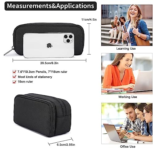 Della Gao Metal Pencil Case For School Students Girls Boys Large Capacity Adult Pen Maker Pencil Pouch Office Organizer Simple Durable Multifunctional Pencil Bag (Black) - Image 3