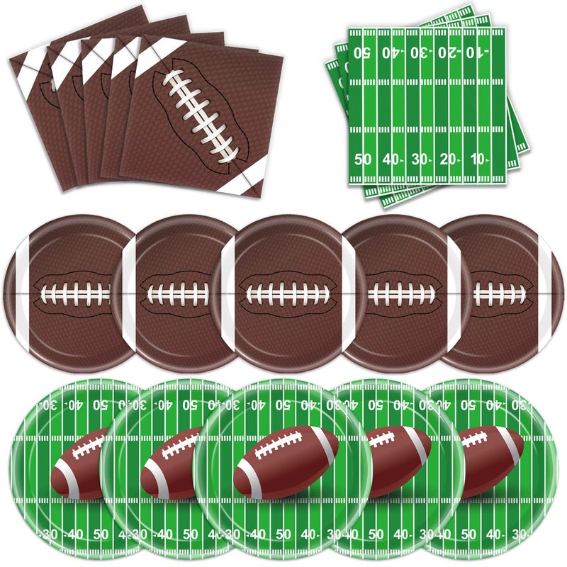 96 PCS Football Party Supplies Plates and Napkins Tableware Set Football Theme Party Decorations Including Paper Plates Napkins Cups for Football Birthday Party 24 Guests