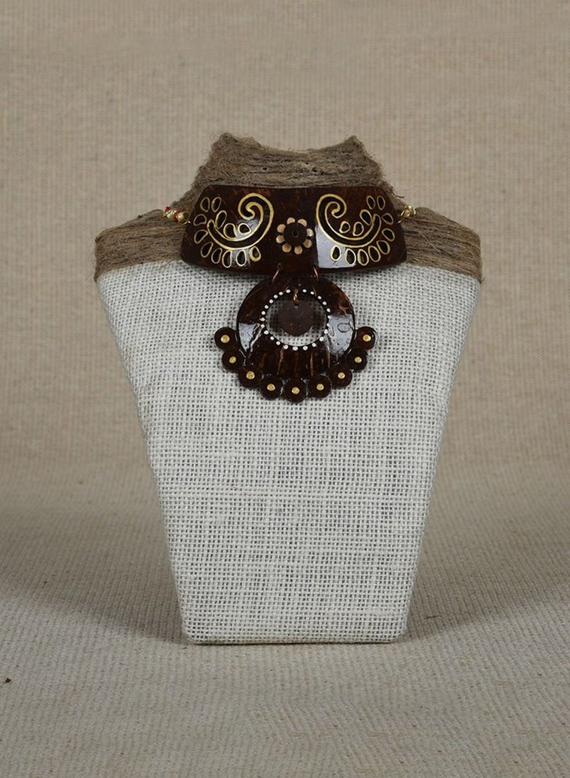 Women's Coconut Shell Choker Jhumka Necklace with Earrings Set  - Image 1