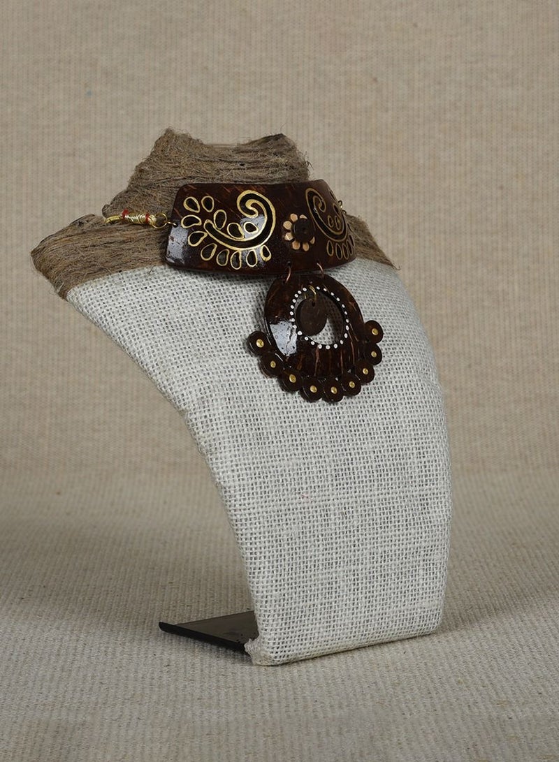 Women's Coconut Shell Choker Jhumka Necklace with Earrings Set  - Image 2