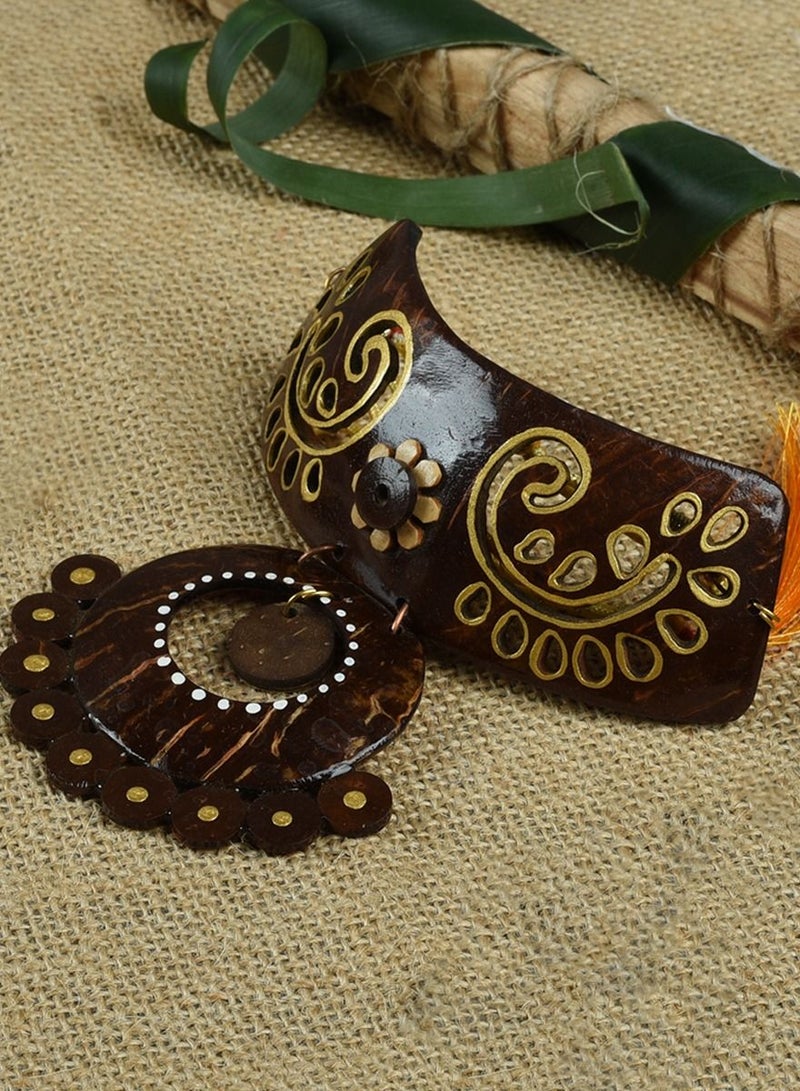 Women's Coconut Shell Choker Jhumka Necklace with Earrings Set  - Image 5