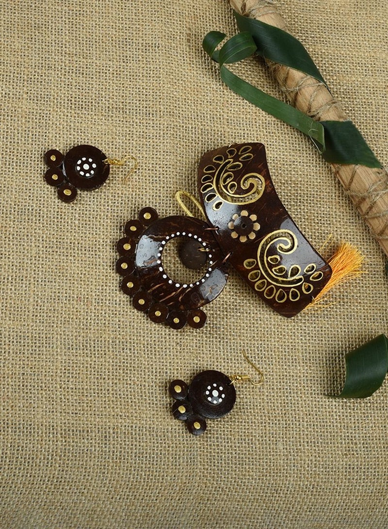 Women's Coconut Shell Choker Jhumka Necklace with Earrings Set  - Image 3