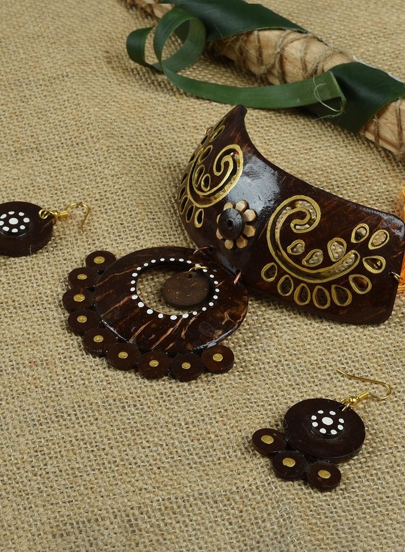 Women's Coconut Shell Choker Jhumka Necklace with Earrings Set  - Image 4