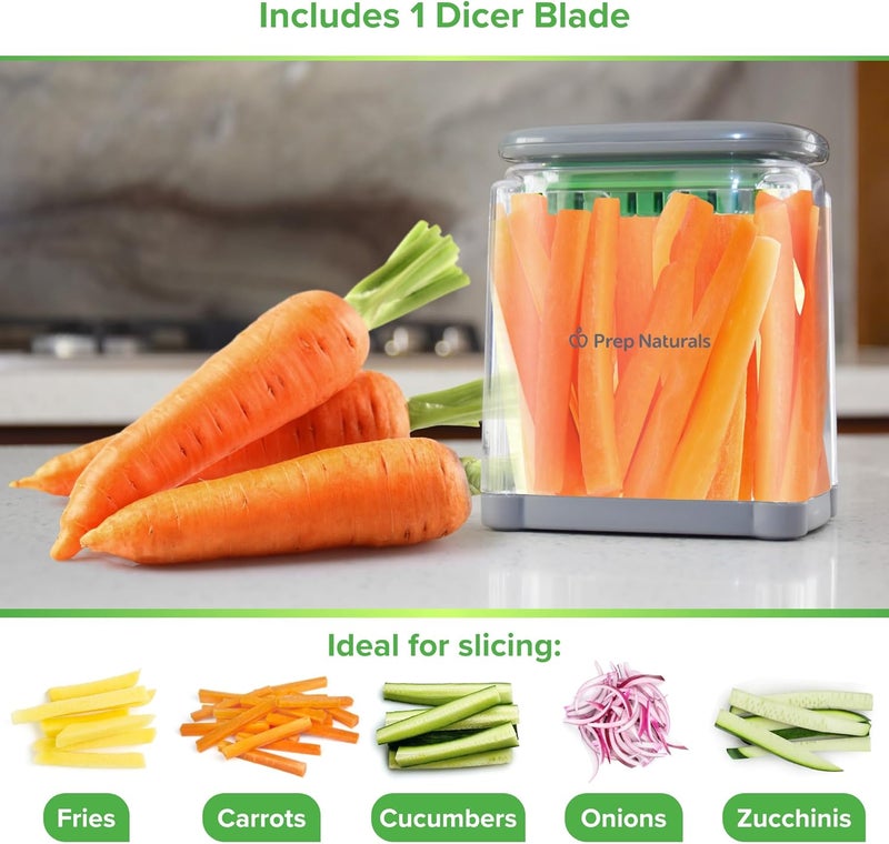 Prep Naturals 3-in-1 Manual French Fry Cutter - Interchangeable Blades for Potato Cutter & Fry Slicer - Functions as Potato Dicer & Food Dicer - Includes Safety Glove - Medium, Gray - Image 3