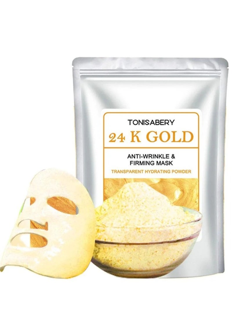 TONISABERY قناع الوجه البودرة القابل للتقشير من الذهب 24 قيراط مضاد للتجاعيد ومشدود ومرفوع، بودرة مرطبة شفافة لترطيب وتغذية قناع الوجه 20 جرام - Image 1