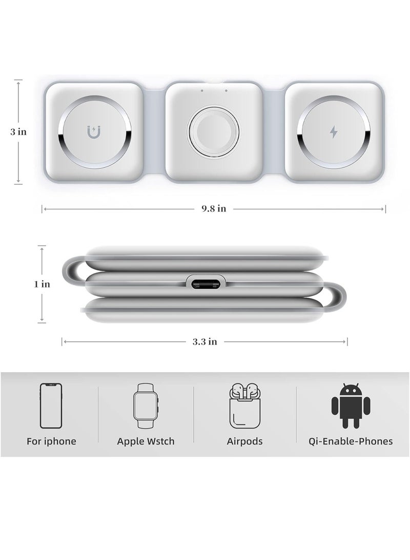 بيوينتي NEW 3-in-1 Foldable Magnetic Wireless Charger – 15W Mag-Safe Charging Station for iPhone, Apple Watch, and AirPods (White) - Image 3