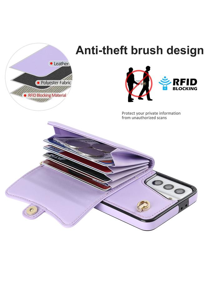 اس-توب جراب لهاتف Samsung Galaxy S21+ 5G مزود بفتحة بطاقة RFID من الجلد مع حبل طويل - Image 3