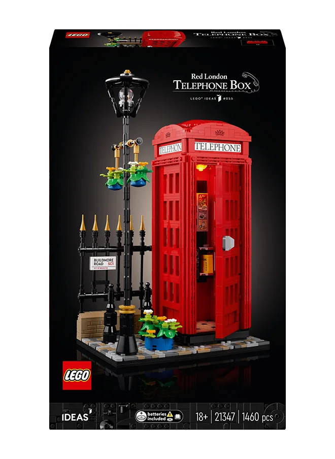 ليغو 21347 Ideas Red London Telephone Box Model For Adults, Creative Gift Idea For Travel-Lovers, Iconic Souvenir Set, Mobile Phone Holder, Home Or Office Décor (1,460 Pieces)