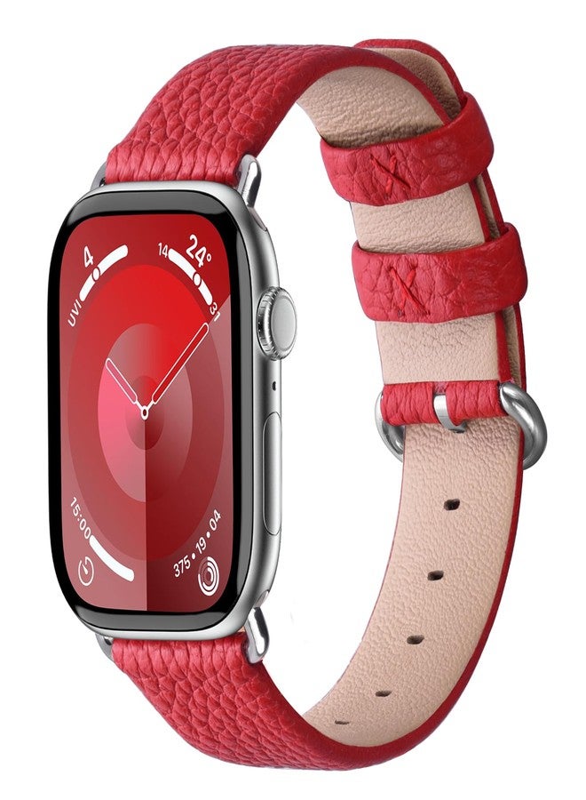 Fullmosa Watch Band Compatible with Red Apple Watch Leather Band 42mm 41mm 40mm 38mm, iWatch Band for Series ultra3/2/1 SE3/2/1 11/10/9/8/7/6//5/4/3 for Men Women - Image 1