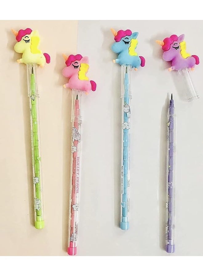 Unicorn Bullet Pencil Set for Kids - 2 Pieces - Cute Cartoon Design with 3D Unicorn Topper - Vibrant Multicolor Stationery Set.