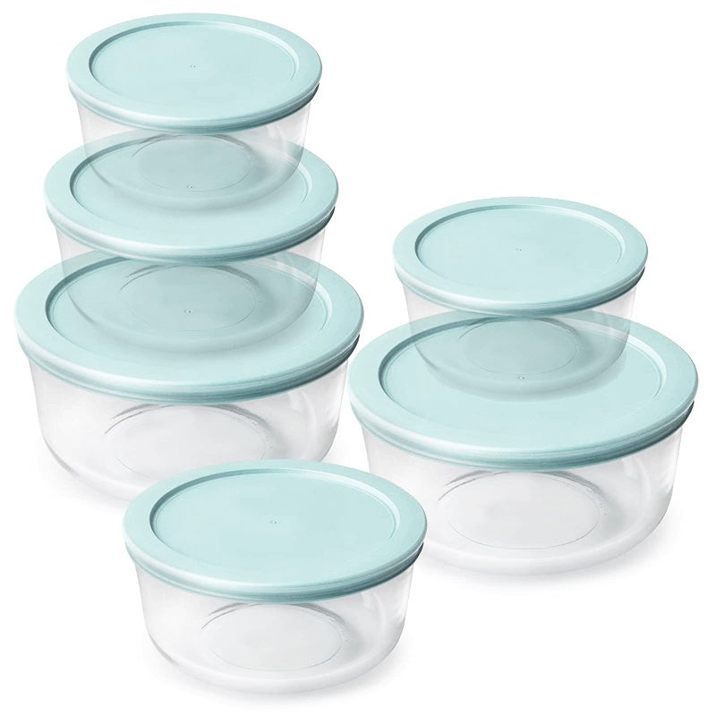 Luvan Glass Storage Containers with Lids Set of 6 Round Glass Food Storage Containers 2cup4cup7cup for Kichen and Storage Dishwasher Refrigerator and Microwave Oven Safe