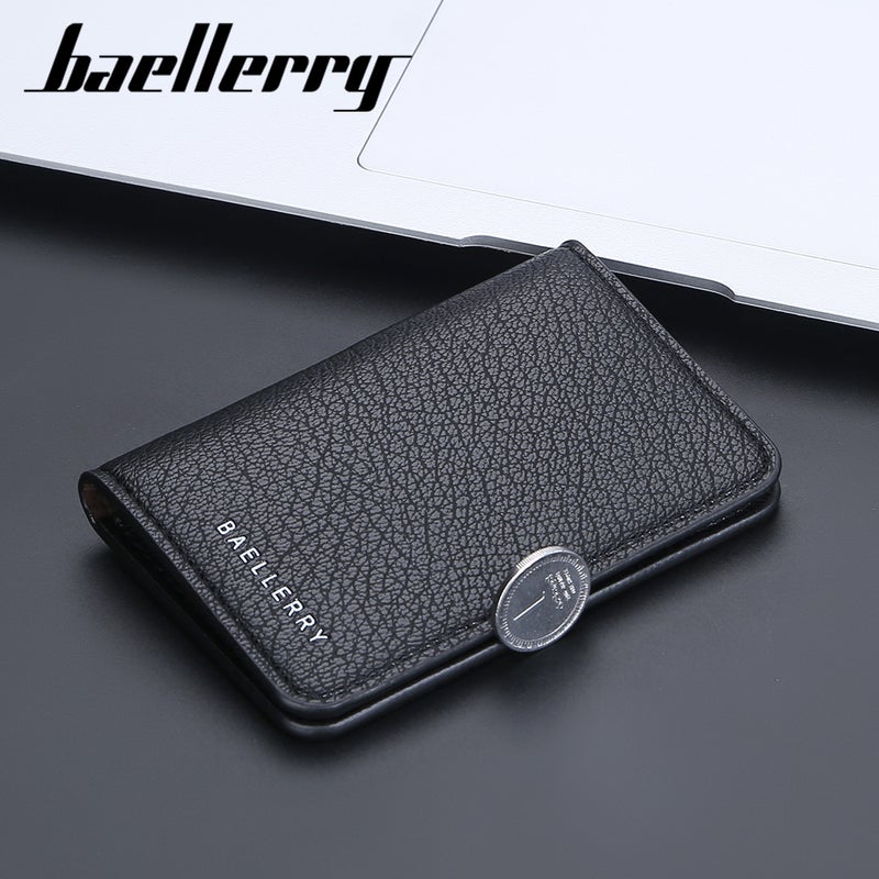 baellerry Men's Slim Black PU Leather Card Holder with Multiple Slots and ID Pocket - Image 3