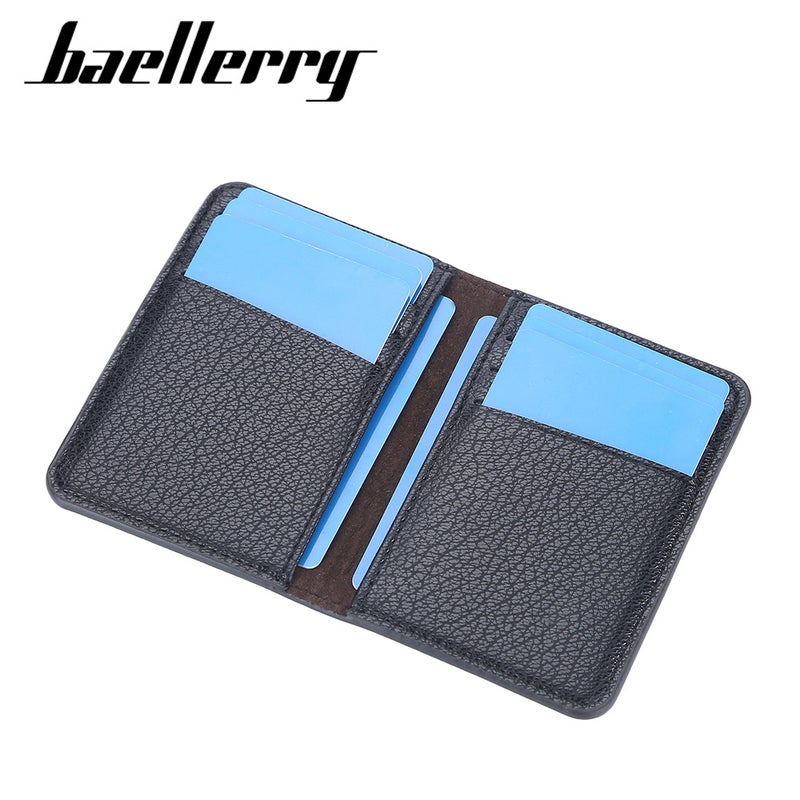 baellerry Men's Slim Black PU Leather Card Holder with Multiple Slots and ID Pocket - Image 5