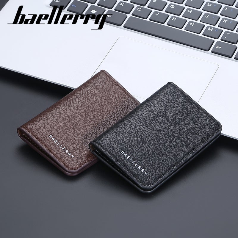 baellerry Men's Slim Black PU Leather Card Holder with Multiple Slots and ID Pocket - Image 4