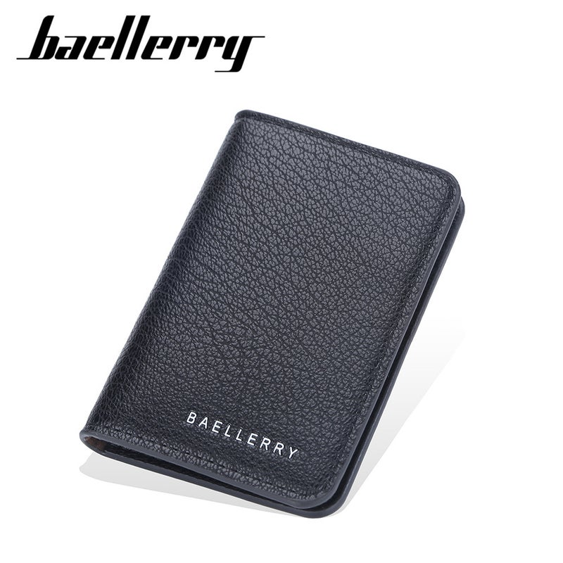 baellerry Men's Slim Black PU Leather Card Holder with Multiple Slots and ID Pocket - Image 2