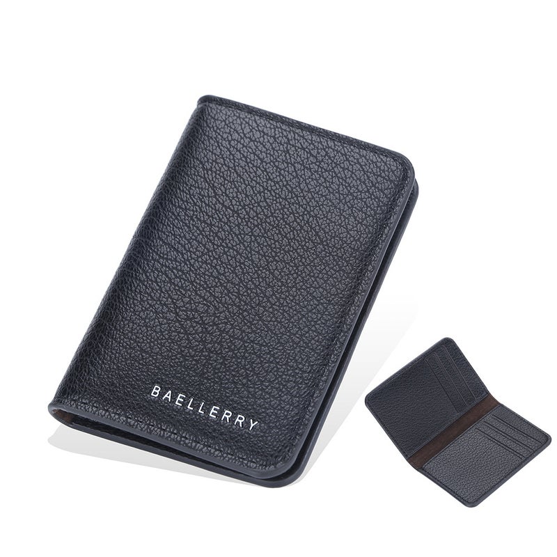 baellerry Men's Slim Black PU Leather Card Holder with Multiple Slots and ID Pocket - Image 1