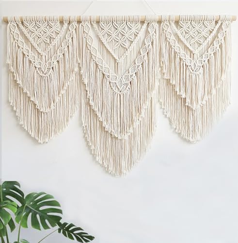 Achart Macrame Wall Hanging Large- Boho Wall Decor- large wall art- Wall Decor Living Room- Macrame Tapestry Boho Decor for Bedroom (Beige-H) - Image 3