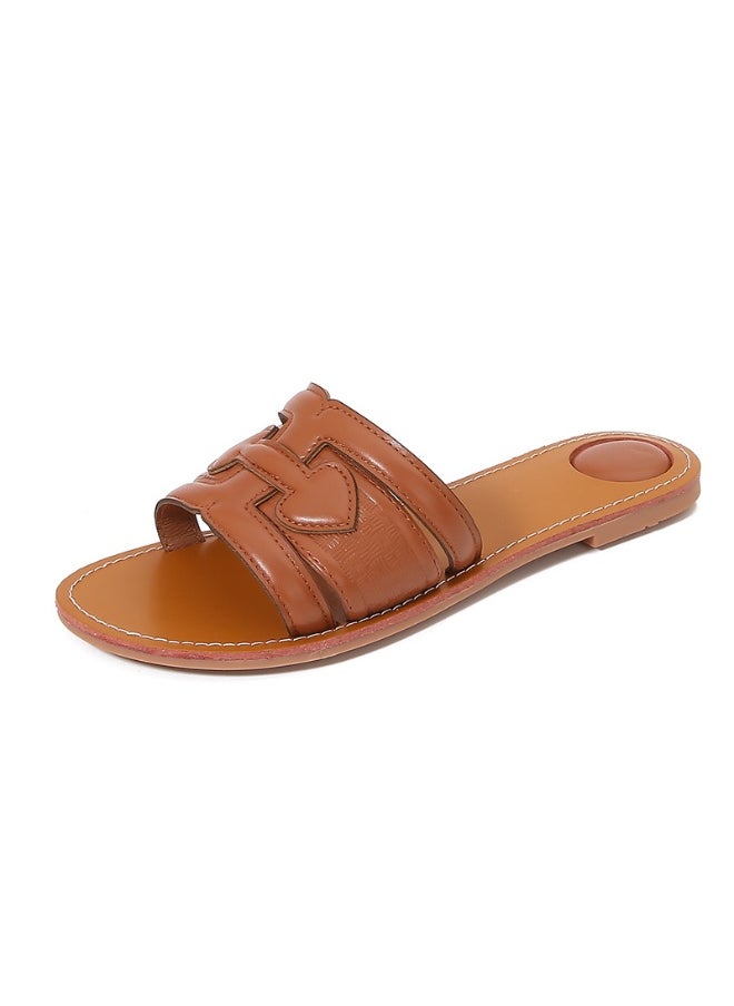 NIBEMINENT Women Outdoor Slippers Flat Bottom Antiskid Casual Slide Sandals Seaside Beach Holiday Concise Slippers Mother Slippers  - Image 1