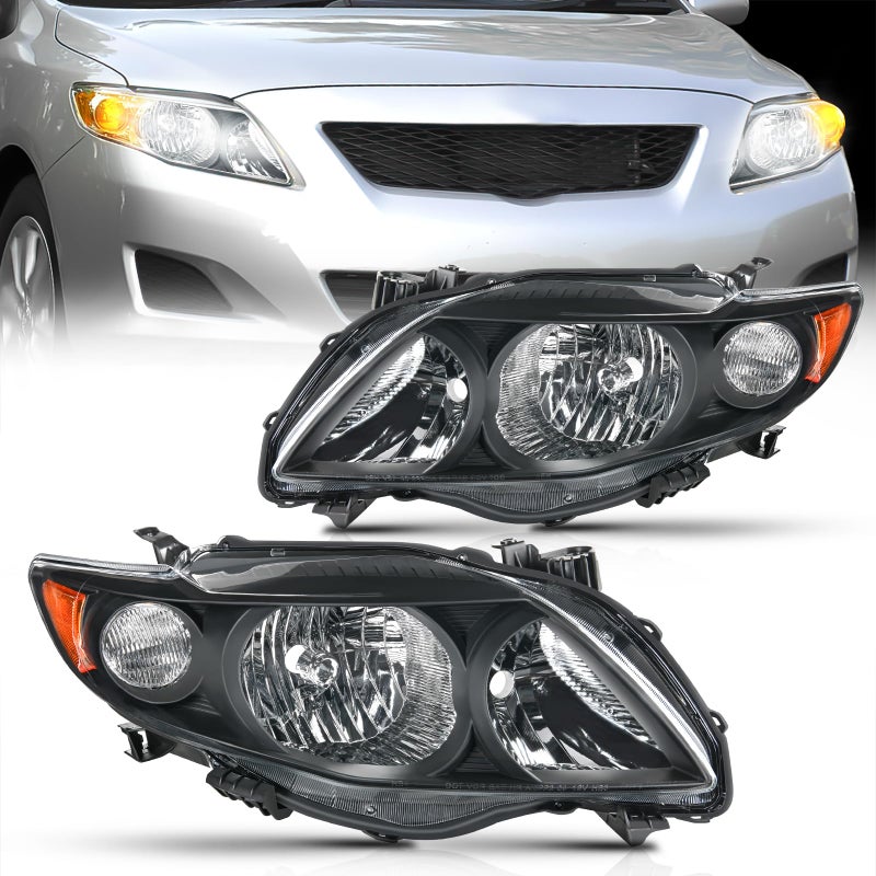 Nilight Headlight Assembly Compatible with 2009 2010 Toyota Corolla XLELEBase Replacement Headlamp Black Housing Amber Reflector Driver and Passenger SideNot fit S or XRS Trim