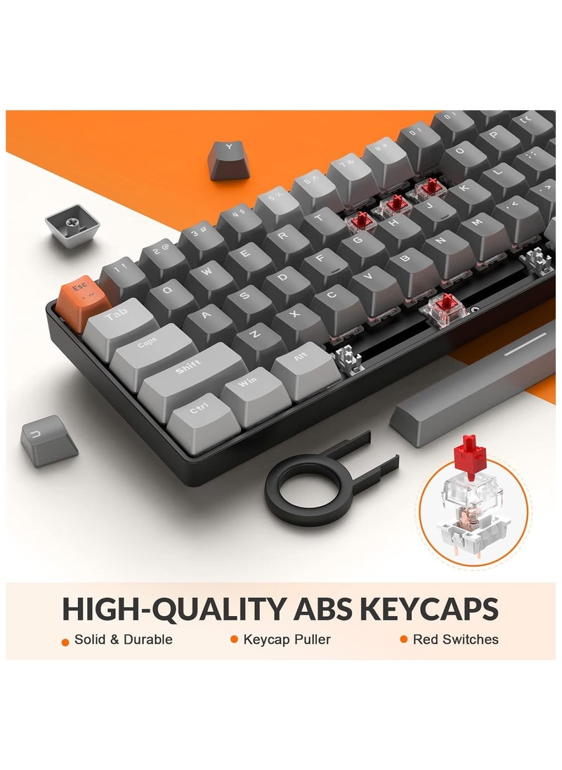 Generic - K68 Wireless Mechanical Keyboard, Bluetooth 5.0/2.4G 68-Key Hot Swappable Professional Keyboard with Keycap Puller, Red Switch for Mac Windows Business Grey - Image 1