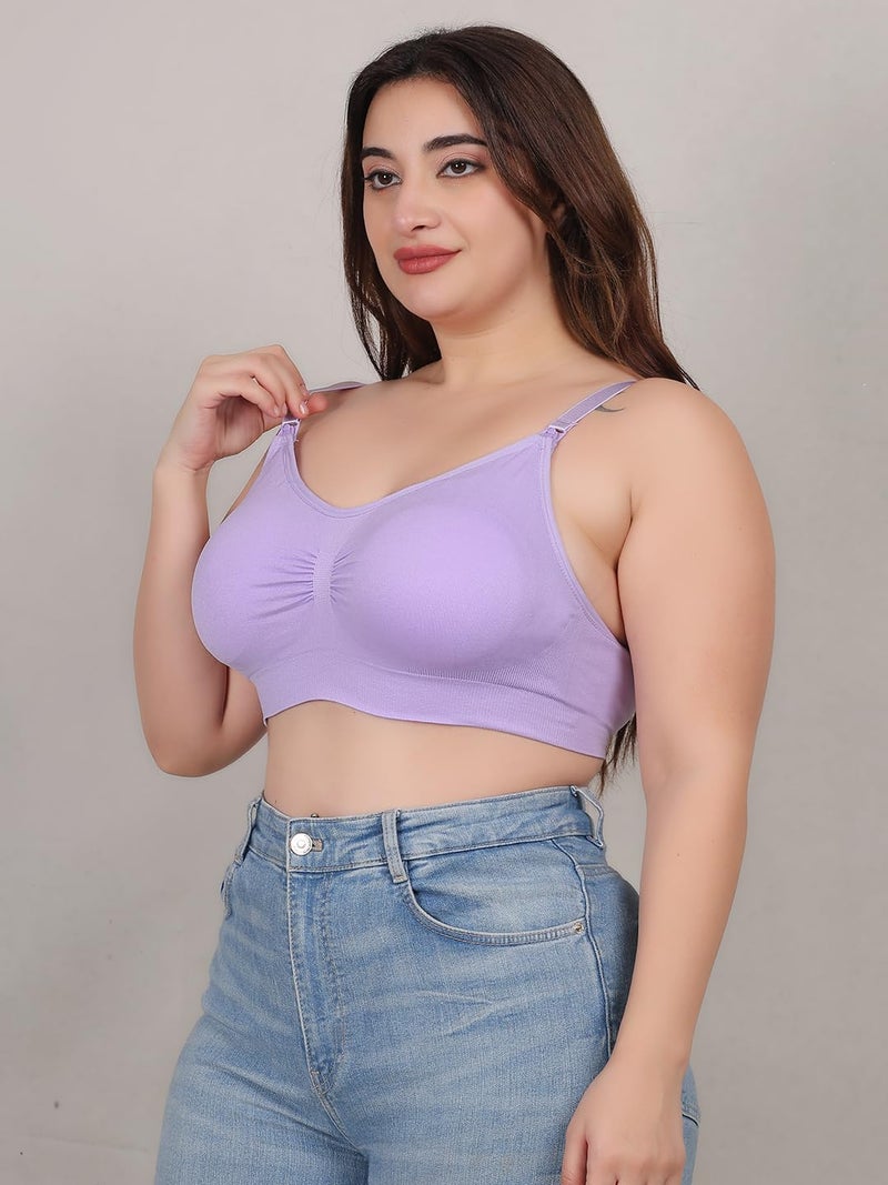 Fabme Women's Nylon Blend Wire Free Modern Nursing Padded Bra (BR0278_Lavender - Image 4