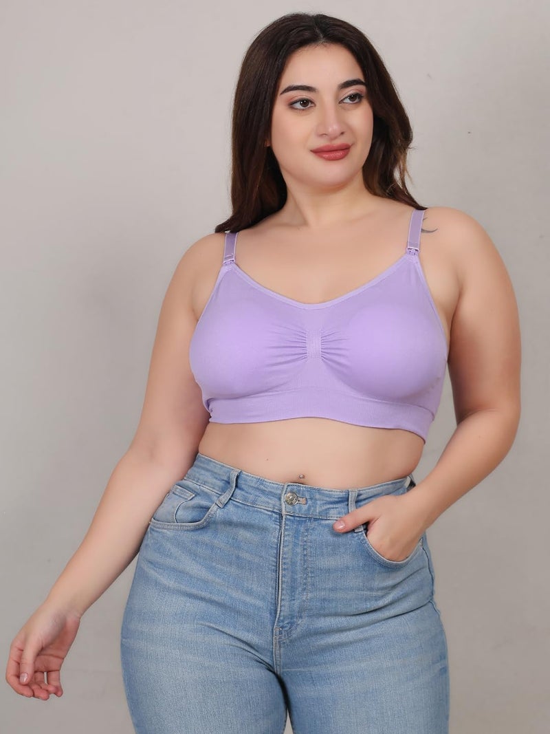 Fabme Women's Nylon Blend Wire Free Modern Nursing Padded Bra (BR0278_Lavender - Image 3