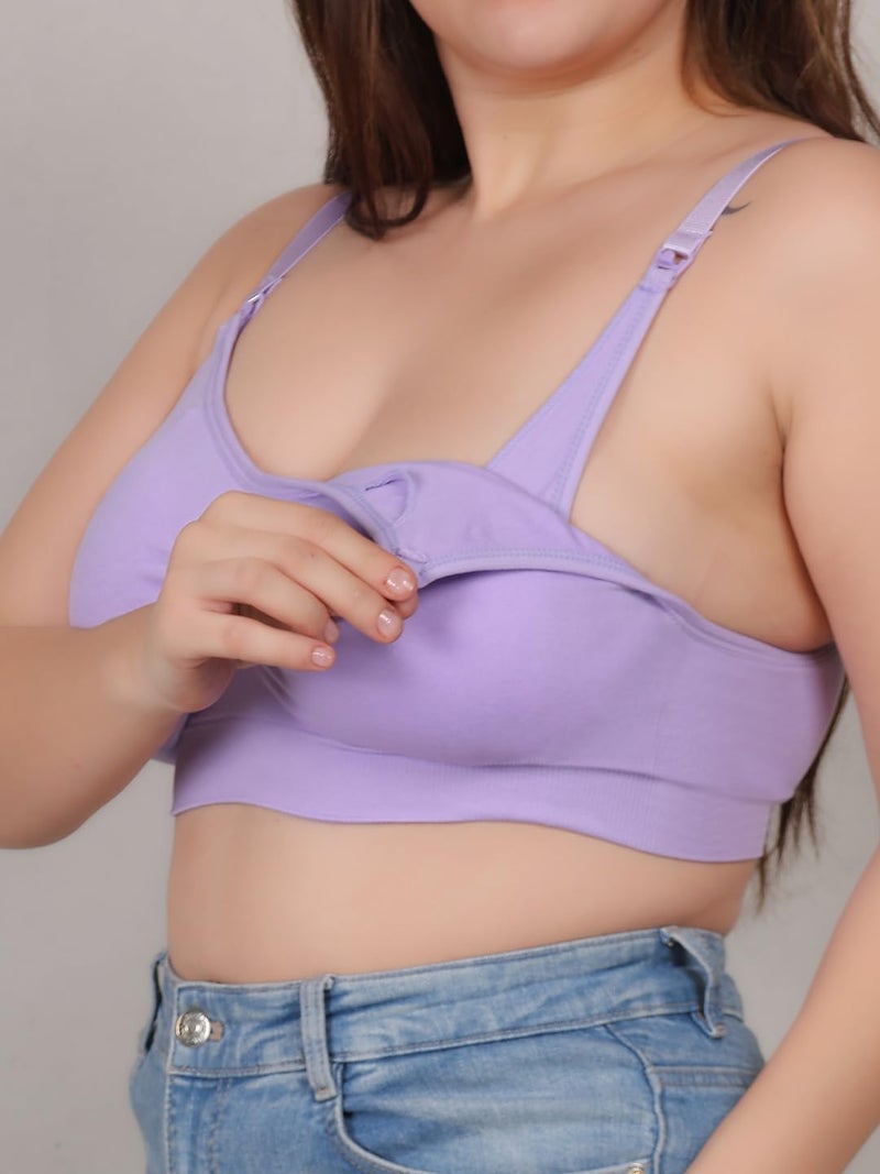 Fabme Women's Nylon Blend Wire Free Modern Nursing Padded Bra (BR0278_Lavender - Image 2