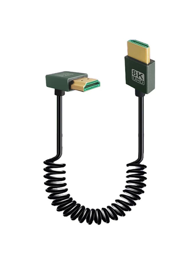 HDMI 2.1 Edition Extremely Fine Telescopic Spring Wire Side Elbow HD Camera SLR Cord 8k60hz Cable-Color:Reverse Bend 【8k@60hz】 Hdmi Male To Male Short Spring Cable-Line Length:0.5m