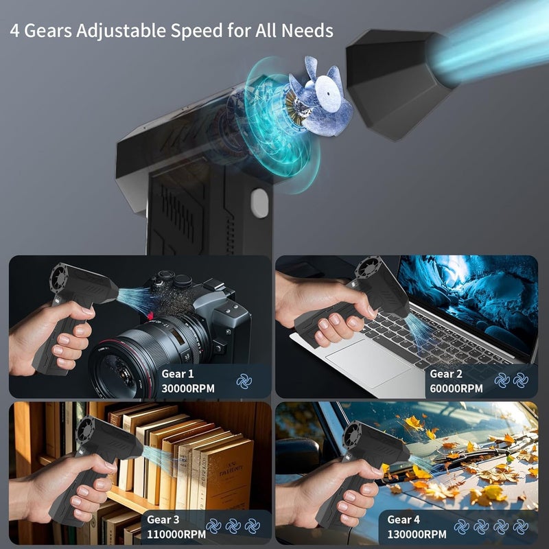 WERTYI 130000 RPM Electric Air Duster for Deep Cleaning, 4-Speed Adjustment Low maintenance - Image 4