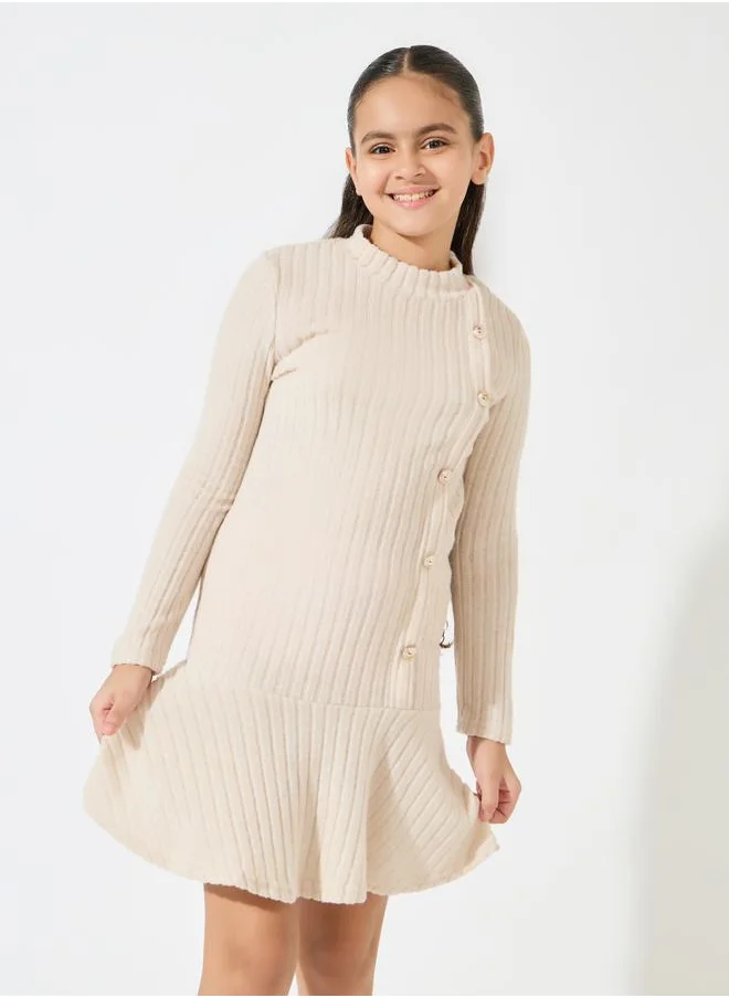 Styli Ruffle Hem Rib Knit Casual Dress