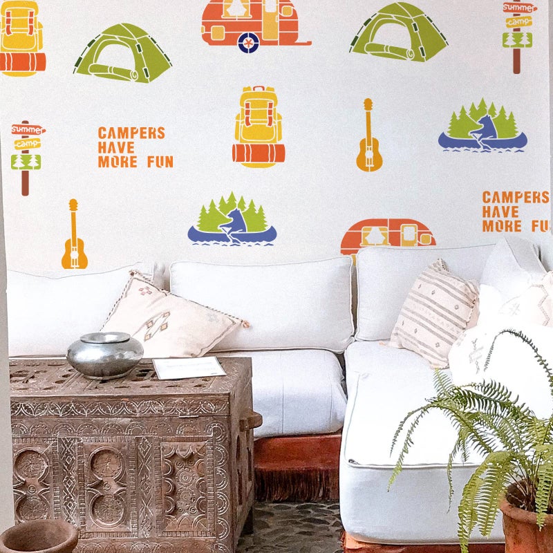 BENECREAT 3pcs Camping Stencil, 12x12inch Funny Camping BBQ Tent Stencil Reusable Painting Templates for Card Scrapbooking, Fabric, Floor Furniture, Wall Art Decor - Image 4