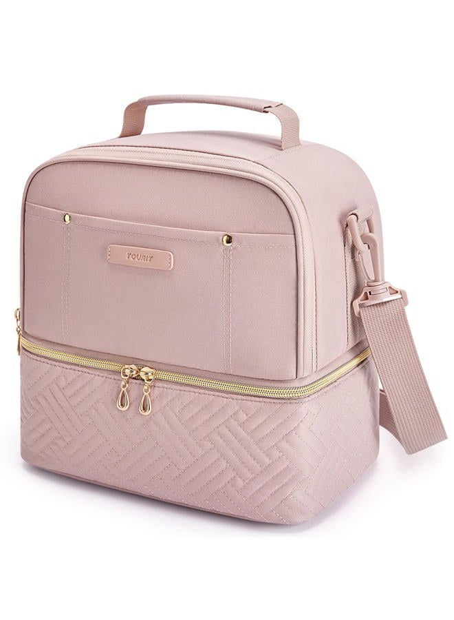 TOURIT Lunch Bag Women Double Deck Small Lunch Box for Adults Insulated Lunch Cooler for Women Men Work, Pink - Image 1