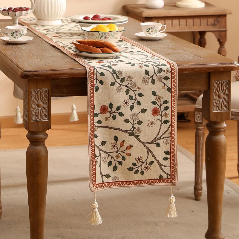 ISAENNE Designer Elegant Linen Floral Table Runner 71 Inches Long,Farmhouse Light Beige Durable Decor Table Runners for Dining Tables,Thanksgiving,Kitchen Tables,Christmas,12"*71"-Flora A - Image 2