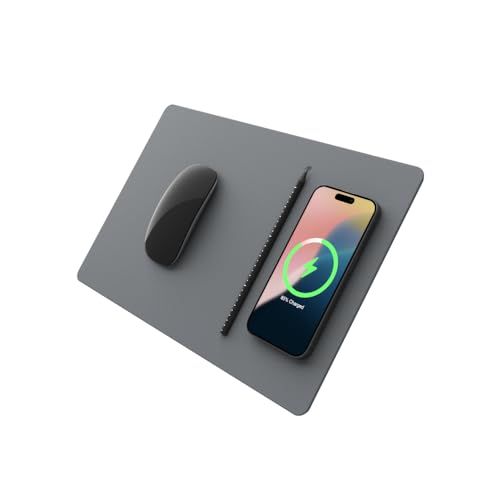 POUT H3 PRO Wireless Charging Mouse Pad – Qi-Enabled Fast Charger with Anti-Slip Base & Smooth Surface for Phones and Earbuds – Sleek Desk Accessory for Home & Office (Dust Gray) - Image 1