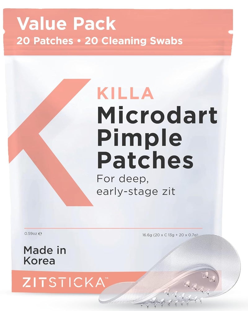 ZitSticka Killa Acne Patches for Face  Worlds Most Potent Pimple Patch with FastActing Microdarts  Starts Working within 2 Hours for Deep EarlyStage Zits  20 Count