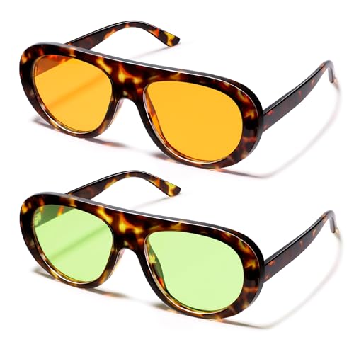VANLINKER 2 Pack Retro Aviator Sunglasses for Women Chic Classic 70s Vintage Trendy 2026 Chunky UV400 Sun Glasses VL9865,Tortoise - Image 3