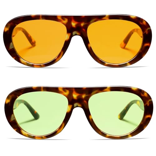 VANLINKER 2 Pack Retro Aviator Sunglasses for Women Chic Classic 70s Vintage Trendy 2026 Chunky UV400 Sun Glasses VL9865,Tortoise - Image 1