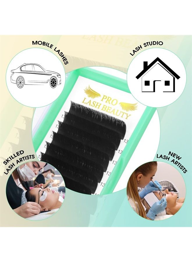 PRO LASHBEAUTY Easy Fan Volume Lashes D-0.03-13 Volume Lash Extensions Rapid Blooming Lashes Mega Volume Lash Extensions Rapid Blooming Eyelash Extensions 9 to 20 mm Flowering Lash Extensions C D curl(D-0.03,13mm)