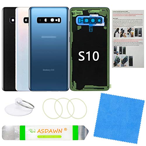 ASDAWN Galaxy S10 Replacement Back Glass Panel Case with Installation Manual + Pre-Installed Camera Lens + Repair Tool Kit for Samsung Galaxy S10 SM-G973 All Carriers (Prism Blue) - Image 1