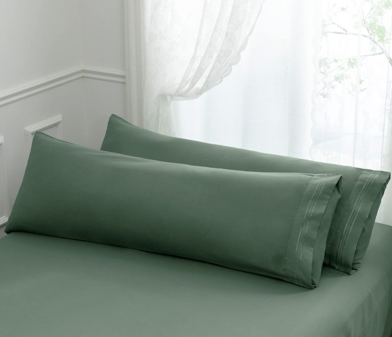 Aormenzy Microfiber Pillow Cases Body Size Set of 21800 Thread Count Ultra Soft Green Pillowcases Wrinkle Resistant Pillow Covers with Envelope Closure 21 x 54
