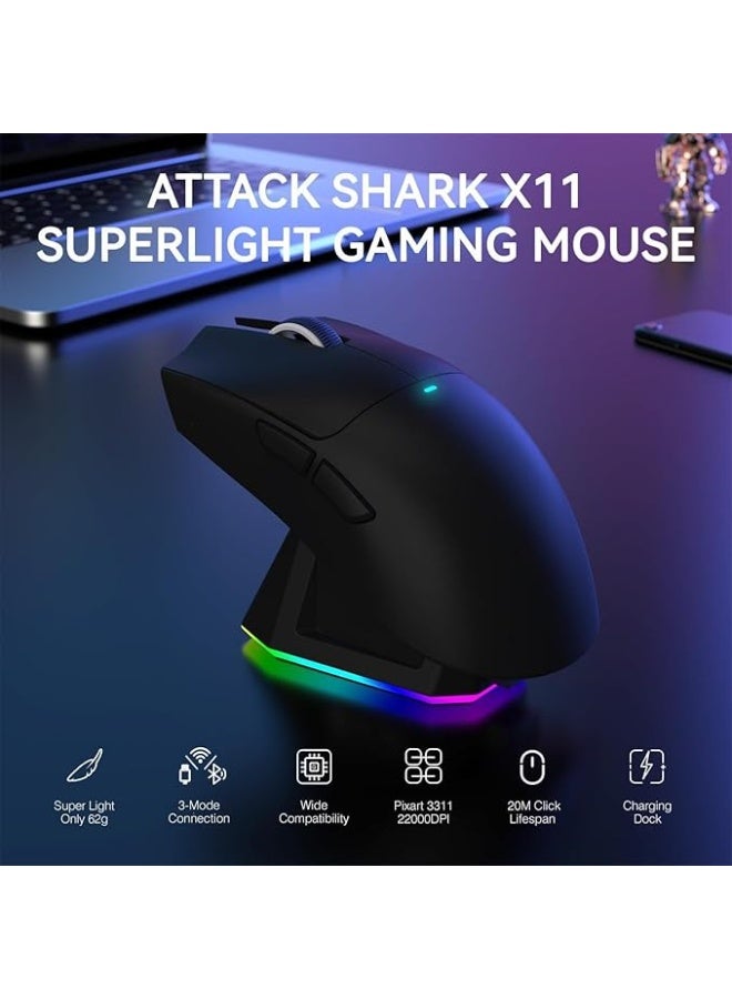 Attack Shark Lightweight Wireless Gaming Mouse For Attack Shark With RGB Charging Dock And Grip Tape Tri-Mode-2.4G USB-C Wired BT 22K DPI PAW3311 Optical Sensor HUYU Switch - Image 2