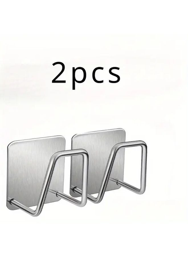 2Pcs Stainless Steel Wall Mounted Storage Shelf And Drying Rack Set Silvery - Image 1