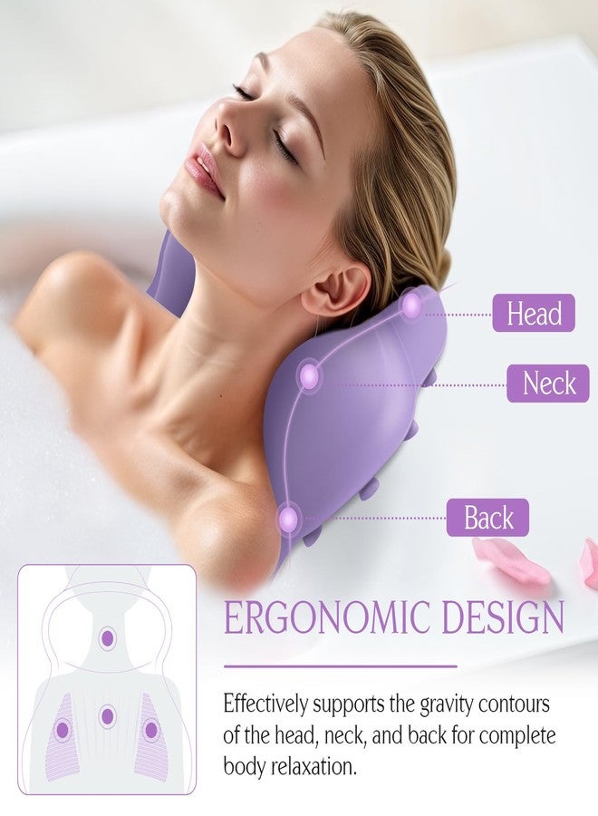 kixcvdm Silicone Bath Pillow, New Material Bath Pillows for Tub Head Neck and Back Support, Bath Tub Pillow with 4D Press Inflatable Airbag and Non-Slip Strong Suction Cups, Quick-Drying, Easy to Store,Purple - Image 3